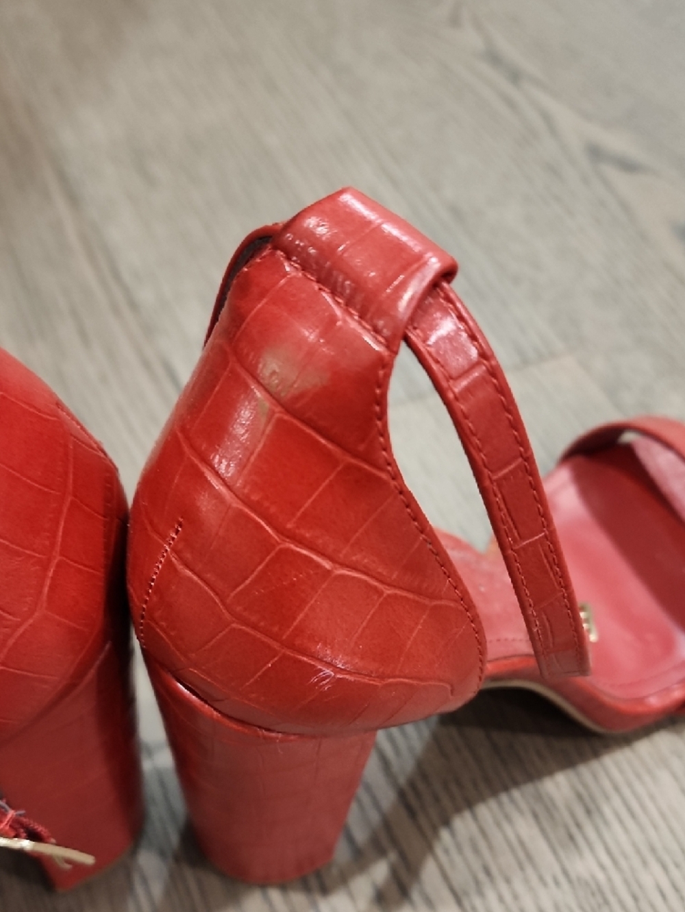 Delicious Red Croc-Embossed Block Heel Sandals - Picture 6 of 8